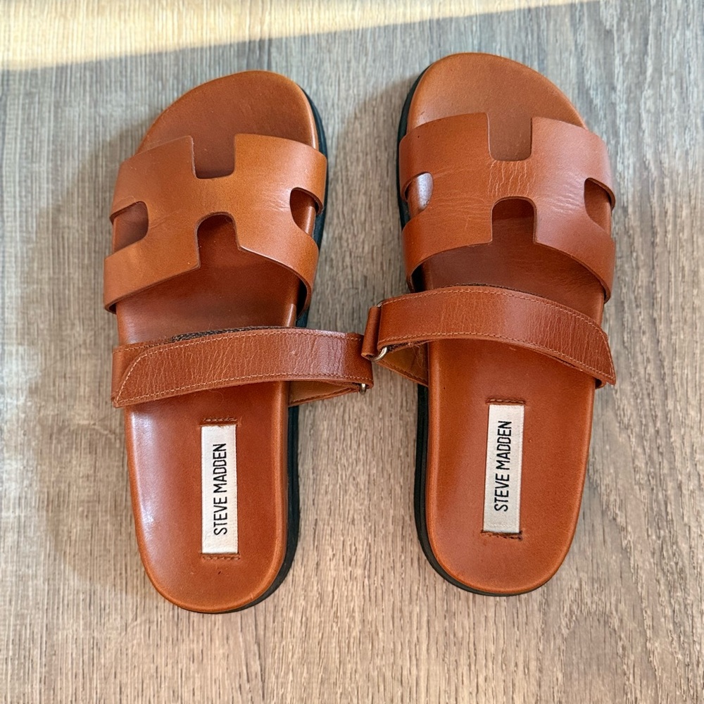 Steve Madden Tan Leather Slide Sandals